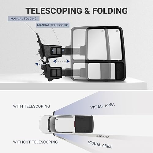 Vista 14 de HF AUTOPARTS - 2 espejos retrovisores laterales de repuesto con direccionales, LED alimentado con calor, resistentes, extensibles y plegables, un