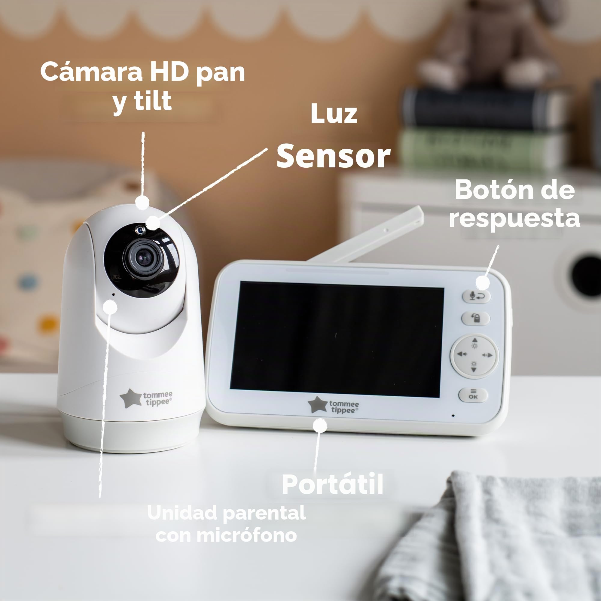 Tommee Tippee Dreamview Monitor de audio y video HD para bebé con cámara de visión nocturna y sonidos relajantes, recargable por USB, pantalla portátil de 5 pulgadas con rango de 250 m. | Audio de conversación bidireccional, pantalla portátil de 5 pulgada