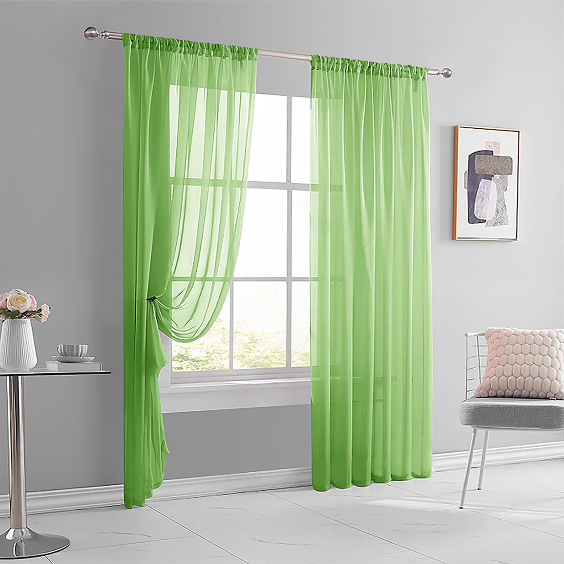 Vorhänge Transparent 255 x 245 cm Luftige Soft Vorhänge Wohnzimmer Modern Waschbar für Wohnzimmer, Schlafzimmer, Grün
