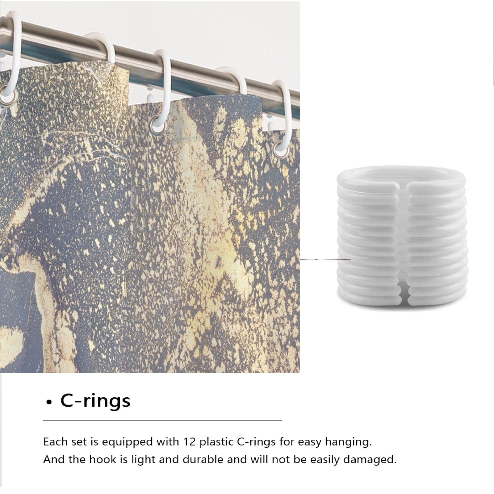 Cortina de Ducha de mármol Azul para baño Juego de decoración de Cortina de Ducha de Lujo Dorado con Ganchos Cortinas de bañera húmedas y secas separadas W200xL200cm