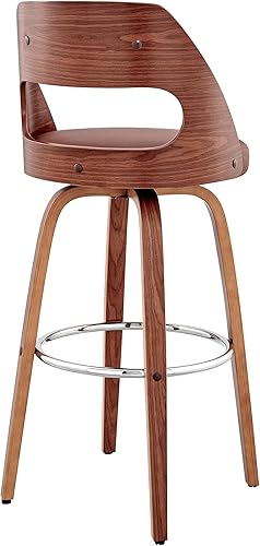 Miniatura 80 de Armen Living Jayden - Taburete de bar moderno giratorio de piel sintética gris y madera de nogal de 26 pulgadas para encimera de isla de cocina