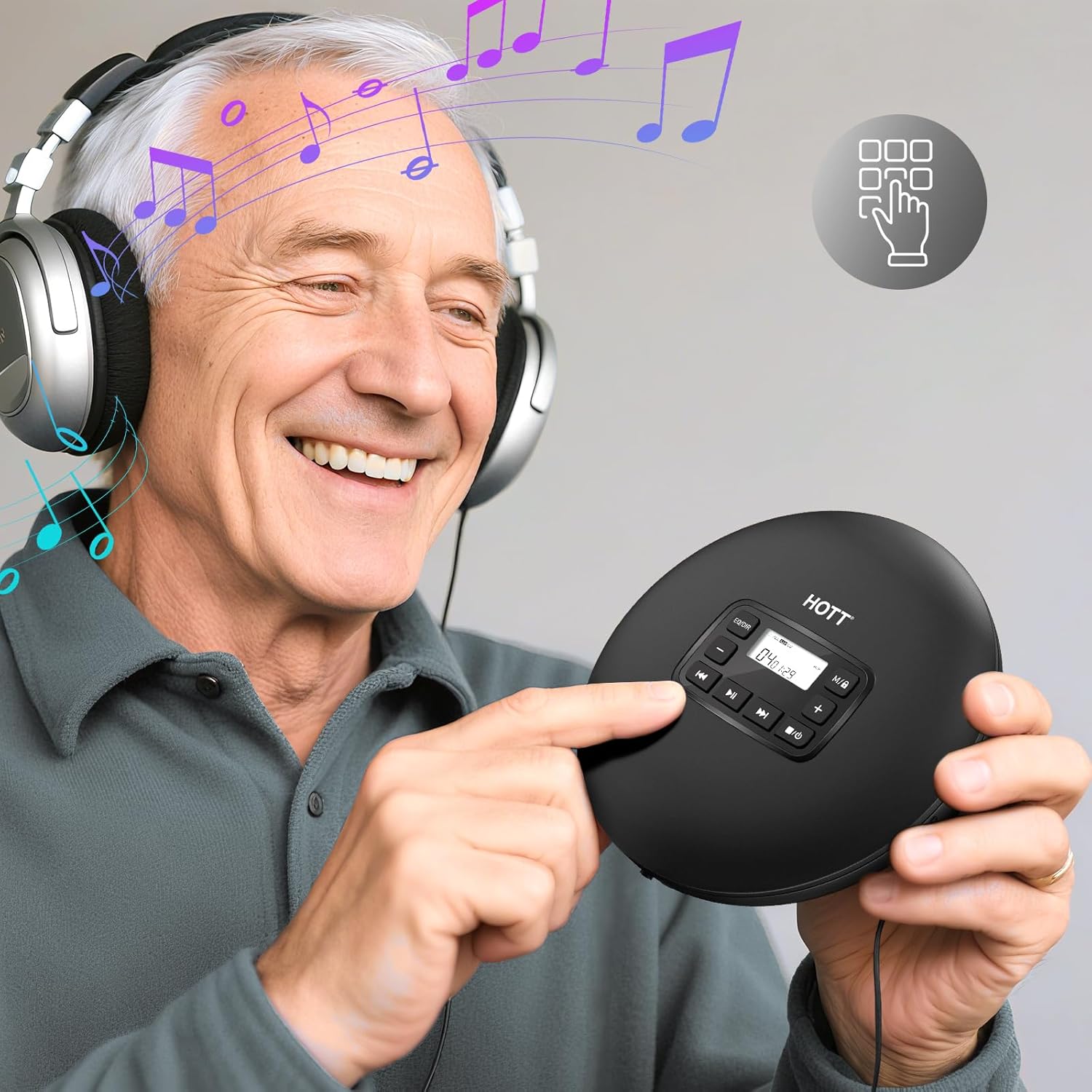 HOTT C204 Basic Portable CD Player with Anti-Skip Protection - AA Battery Powered, Compact CD Players MP3/CD-R Compatible, Built-in Headphones & AUX Output for Car