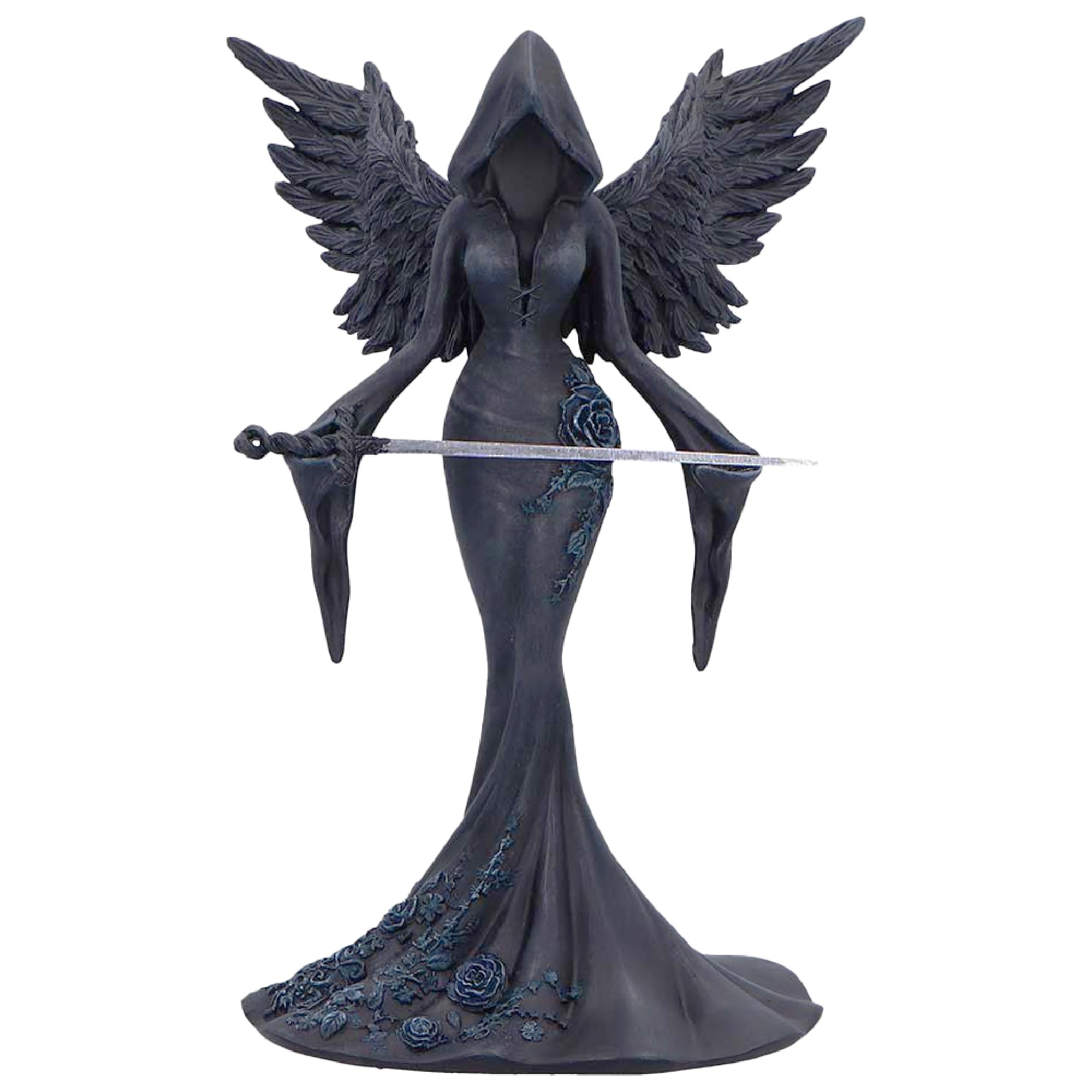 Nemesis Now Femme Fatale Warrior – Hooded Winged Dark Angel Figurine with Sword, Hand‑Painted Matte Black Resin Statue, 20.3 cm Gothic Fantasy Collectible