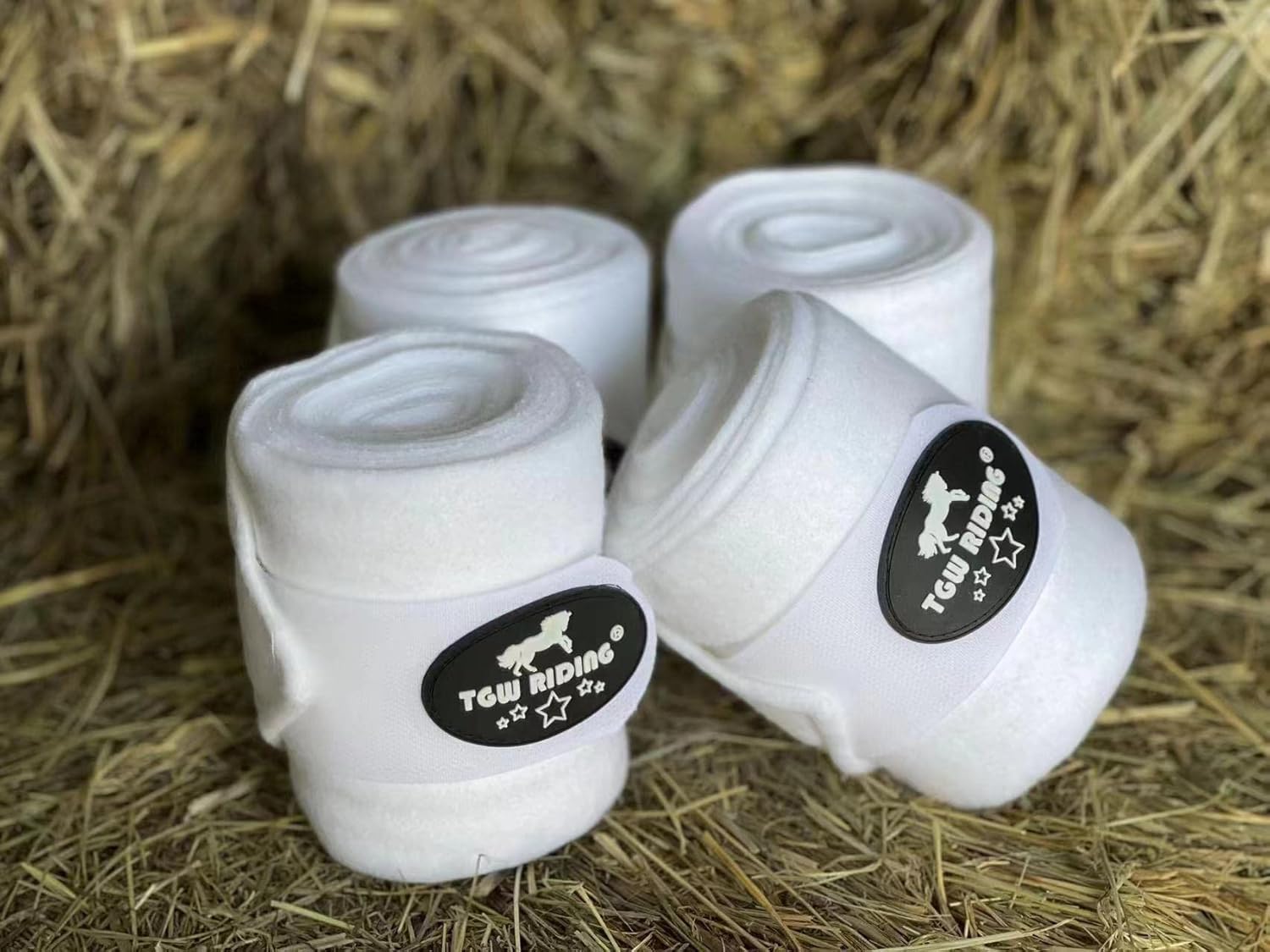 Horse Polo Leg Wraps, Equine Fleece Polo Wraps (Set of 4) - Horse Leg Bandages (White)