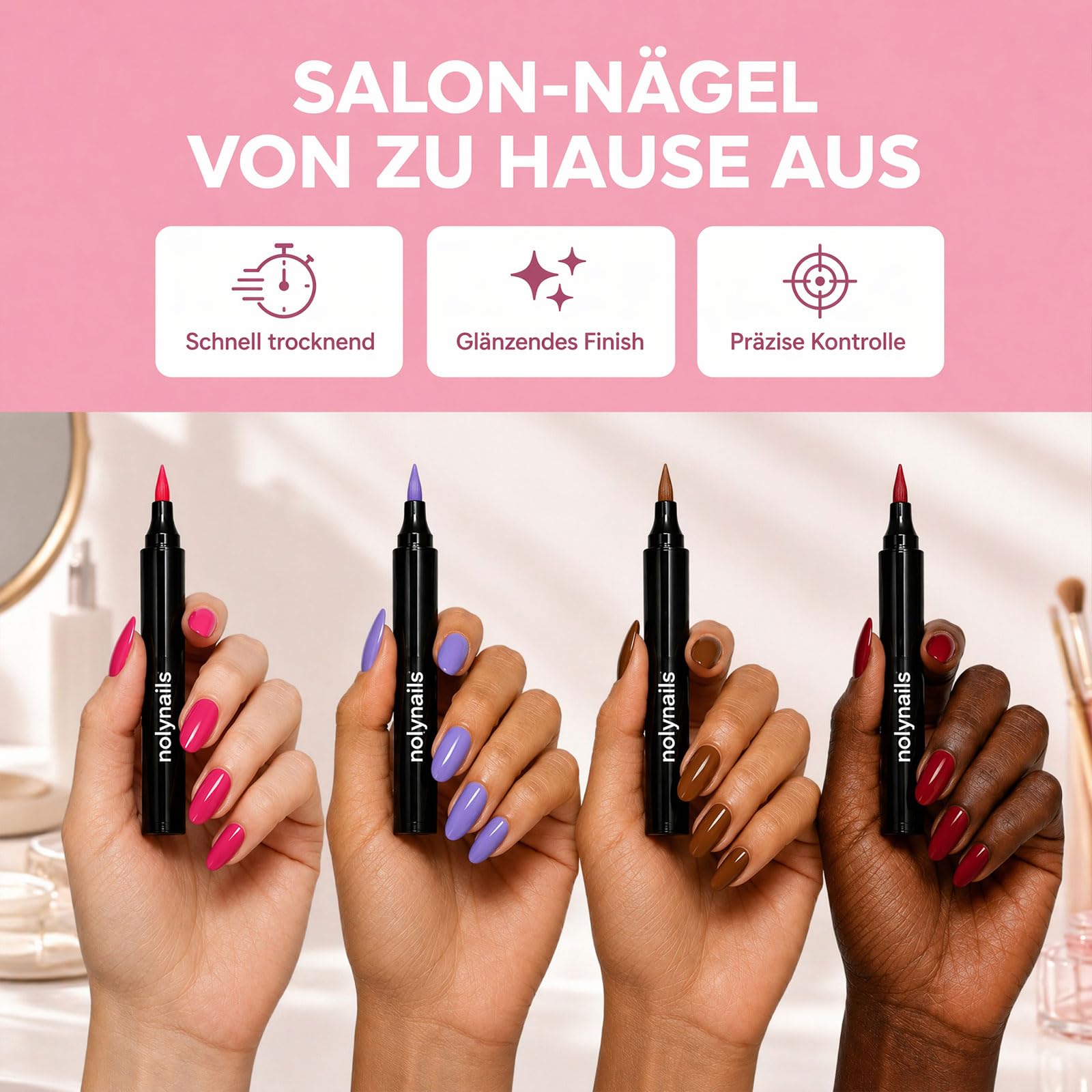 Nolynails nagellack stift | 5 Marker Nagellackstifte für Nägel Ohne UV, Nail Polish Pen - Eine Perfekte Maniküre, Einfach und Präzise Fünf Farben (2 schachtel)