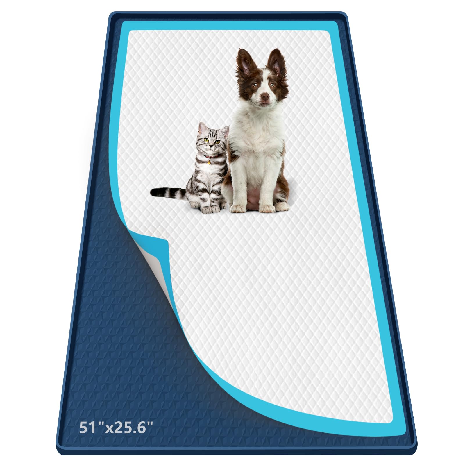 Bartuke Silicone Pet Pee Tray Mat, 51" x 26" Pee Pad Holder, Leak-Proof, High Edge, No Spill Pet Pad Holder for Dogs, Cats, Rabbits, Training Pads for Floor Protection (Navy Blue, Diamond Pattern)