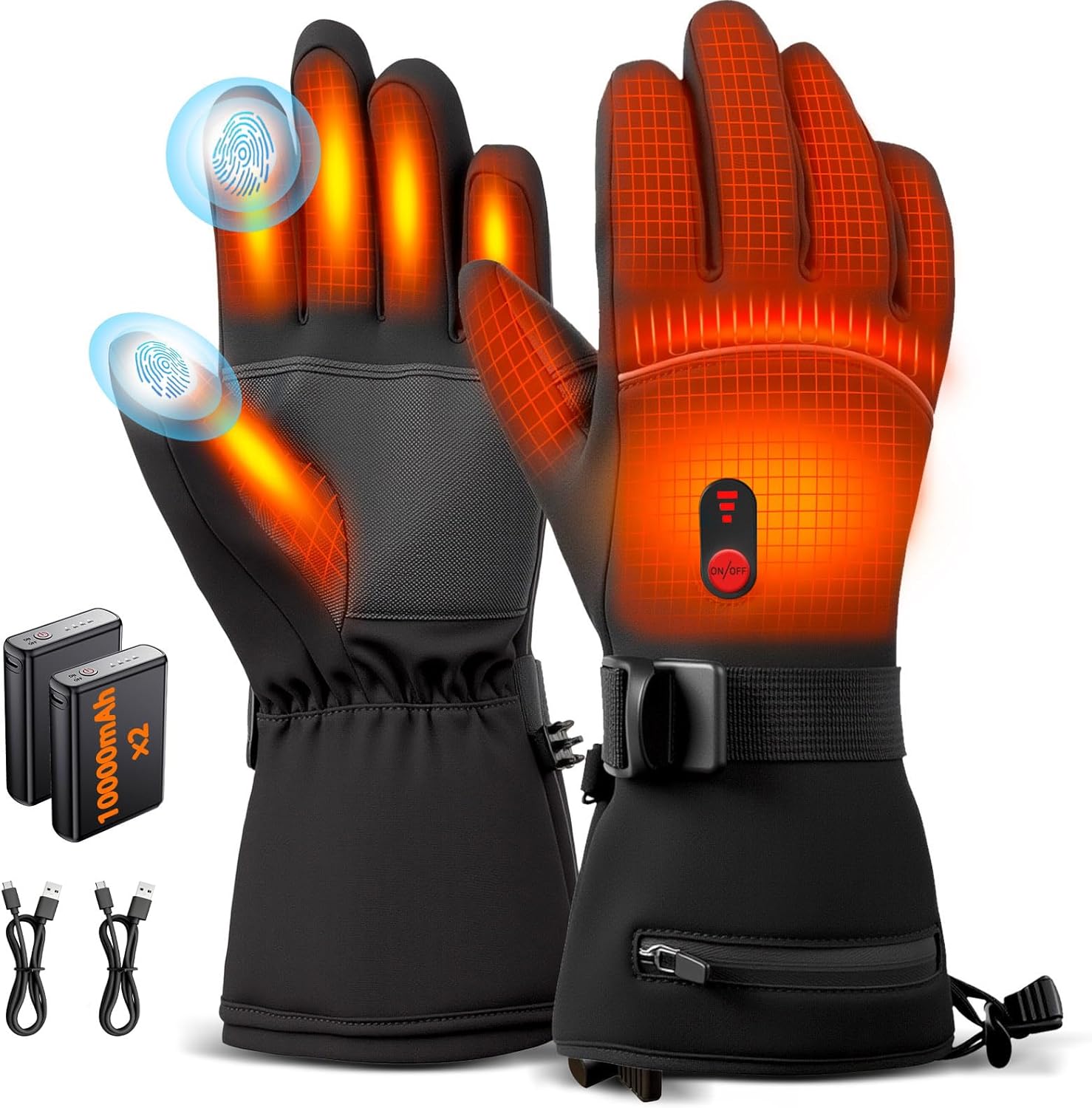 20000mAh Rechargeable Heated Gloves for Men & Women, 7.4V Fast Heating Heated Gloves,3 Temperature,Touch Screen, Waterproof, Non-Slip, Suitable for Winter Outdoor Work, Skiing, Cycling, Fishing
