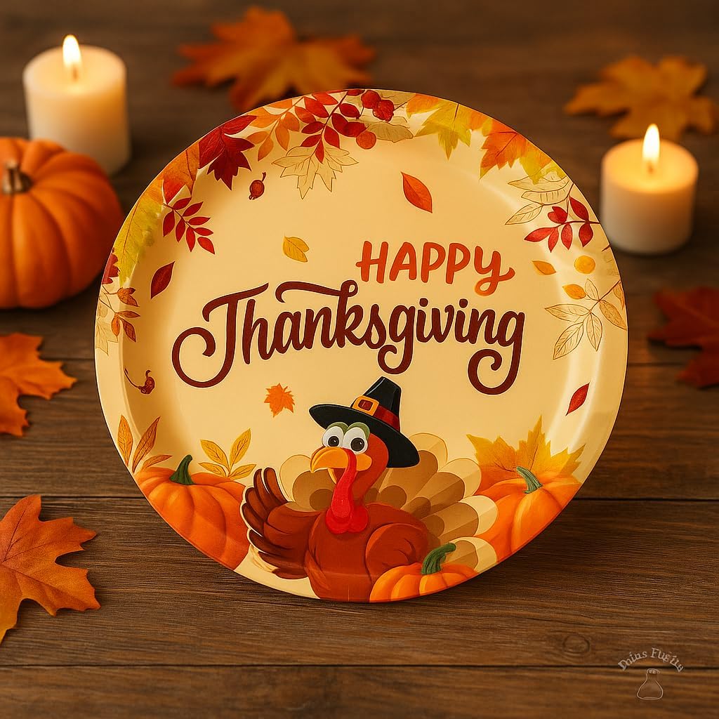 Thanksgiving Party Supplies Set 170pcs for 24 Guests – Plates, Cups, Napkins, Cutlery, Tablecloth, Straws & Bunting – Disposable Dinnerware for Fall, Friendsgiving & Holiday Parties