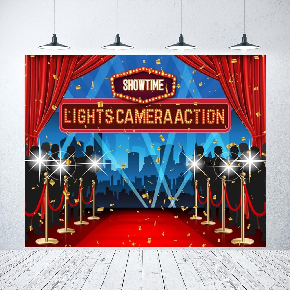 Amazon.com : Meiguiman Lights Camera Action Backdrop 10x8ft Movie Night  Theme Red Carpet Awards Ceremony Decorations Photography Background Dress-up  Birthday Party Banner Photo Booth Prop : Electronics