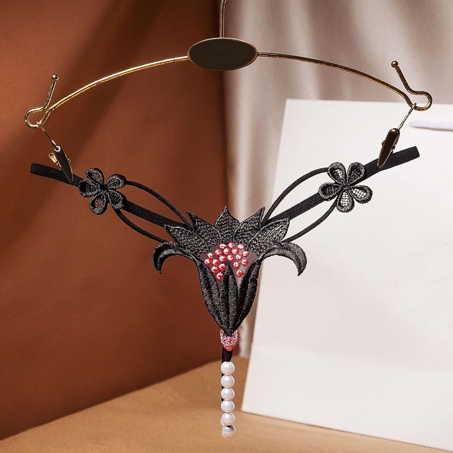 Pearl Ladies Underwear Panties Embroidery Funny Arch Support Tangas Soft Underpants Tummy Control Bikini Panties Cute Black - Image 2