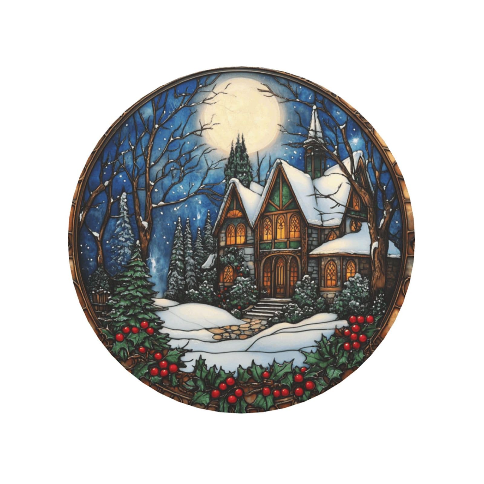 Gothic Cottage Snow Trees And Holly Berries Round Magnetic Fridge Magnets For Kitchen Durable With Enduring Magnetism