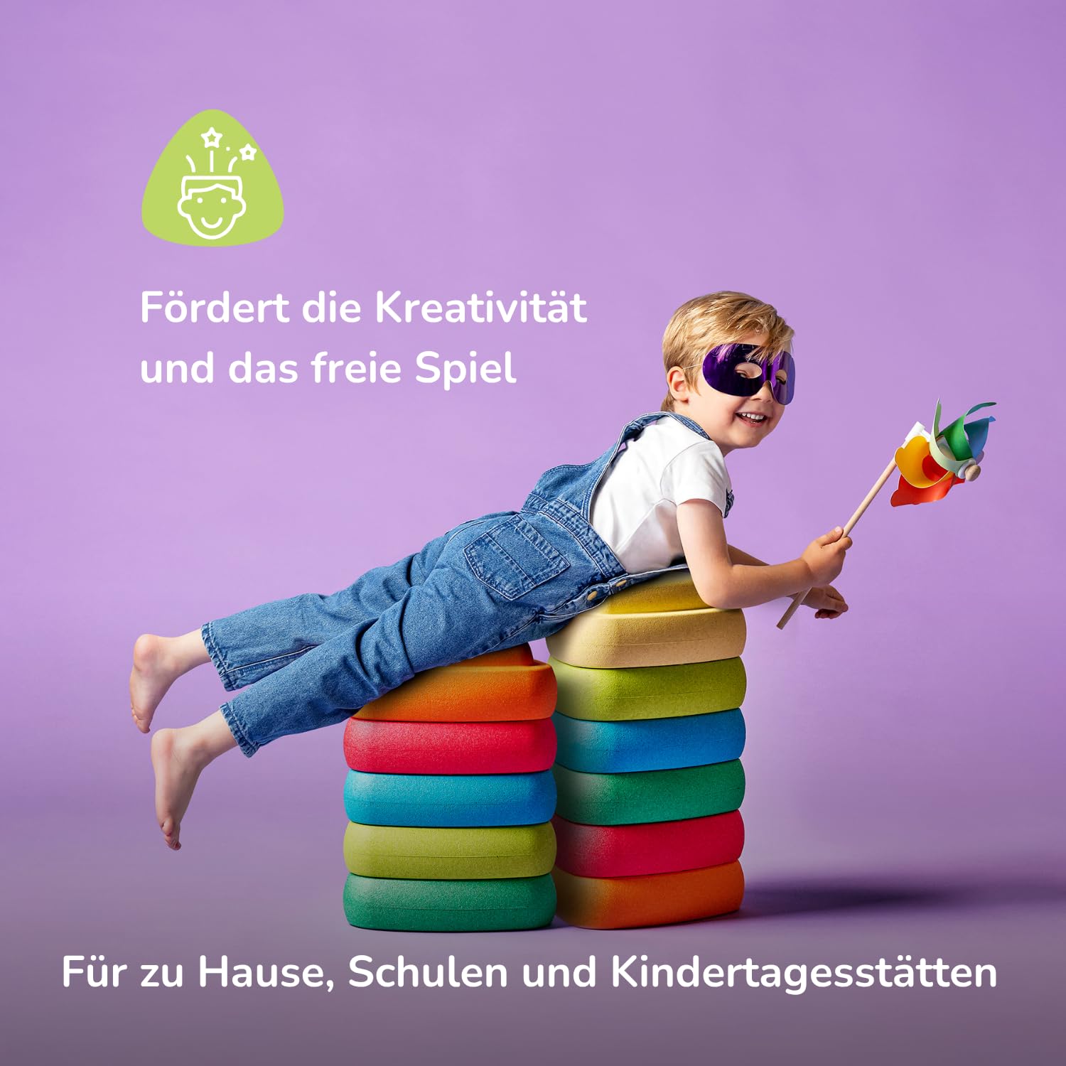 Nattou Blocky Balancesteine für Kinder - Stapelbare Spielsteine - Rutschfestes Sensorisches Spielzeug - Innen & Außen - Fördert Gleichgewicht & Motorik - 50 cm - Mehrfarbig