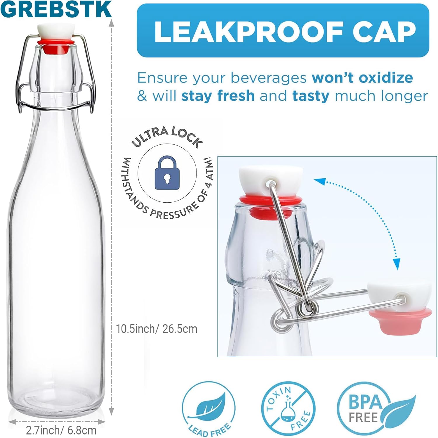 2 Pack Swing Top Glass Bottles 18oz, Flip Top Bottles with Airtight Lids & Leakproof Seals for Home Brewing Kombucha, Beer, Kefir, Juice, Oil, Vinegar & Vanilla Extraction - Image 2