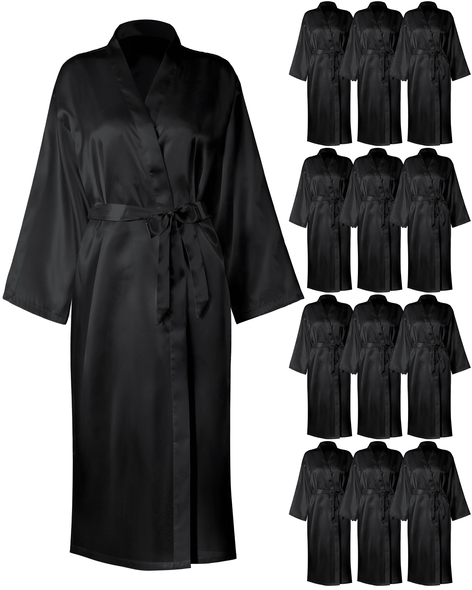 Xtinmee 12 Pcs Women's Long Satin Robes Full Length Sleepwear Silky Bath Robe Kimono Dressing Gown for Wedding Birthday Party