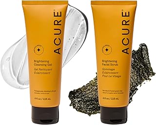 Acure Brightening Facial Scrub & Cleansing Gel Combo Pack - Exfoliating Face Wash & Gentle Daily Facial Cleanser for Radiant Skin with Sea Kelp, Pomegranate & Acai, 100% Vegan - 4 fl oz (2 Pack)