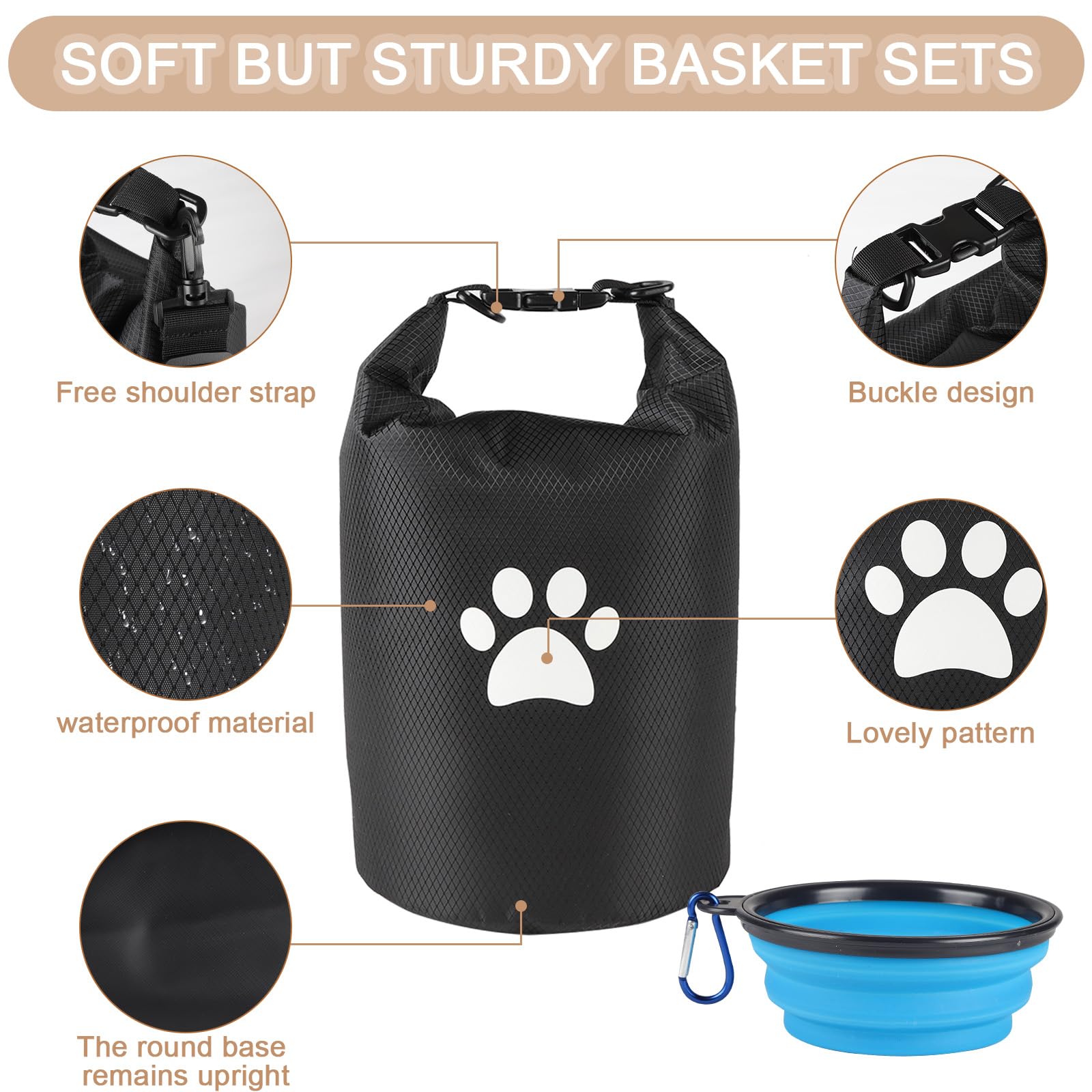 Lot de 2 sacs de voyage compacts pour chien, 4,98 kg, avec bols pliables, design anti-fuite pour voyages en voiture, camping, sorties d'une journée (rouge)
