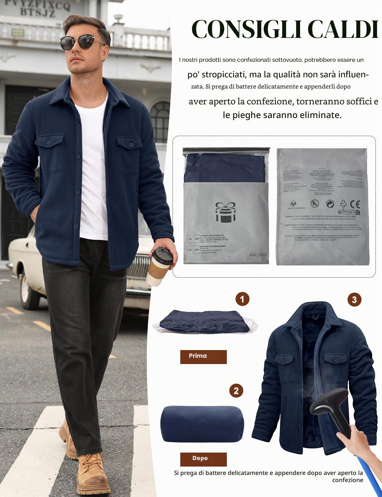 Xnova Giubbotto Invernale Uomo in Pile Termica Giacca da Lavoro Casual Giubbotti Invernali Calda con Risvolto Camicia in Flanella a Maniche Lunghe con Bottone Classico Jacket
