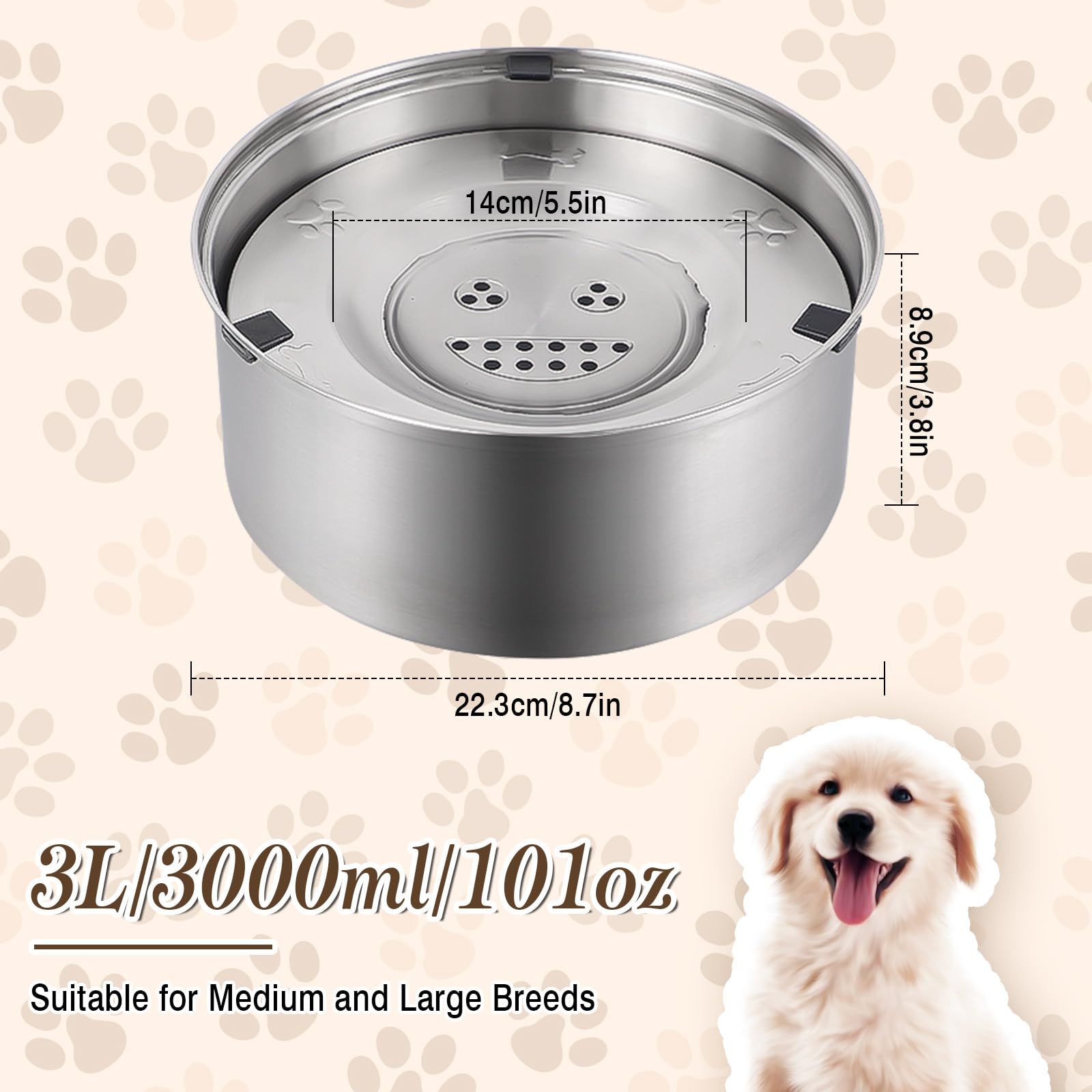 Heouvo Ciotola d'acqua per cani da 3 l, senza fuoriuscite, grande ciotola per cani a Heouvo Ciotola d'acqua per cani da 3 l, senza fuoriuscite, grande ciotola per cani a