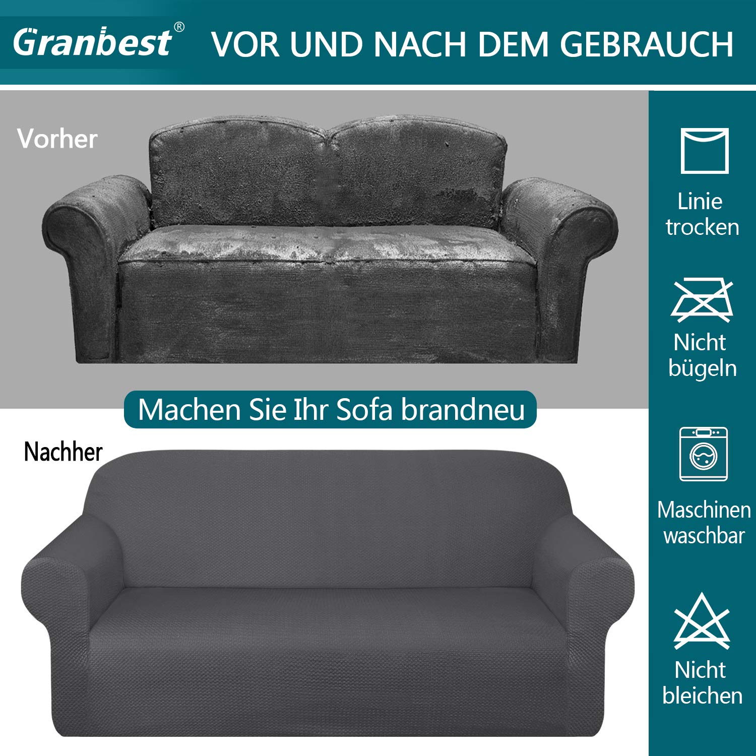 Granbest Copridivano Elasticizzato Fodere per Divano Spessa, Fodera Divano Jacquard per Soggiorno Protezione per Mobili