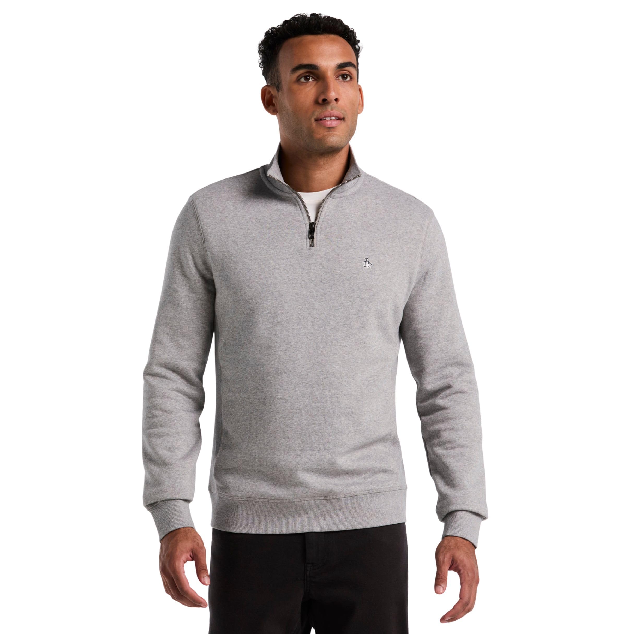 Original Penguin Men's ORG FLC QTR Zip STIC Sweatshirt, RAIN Heather, XXL