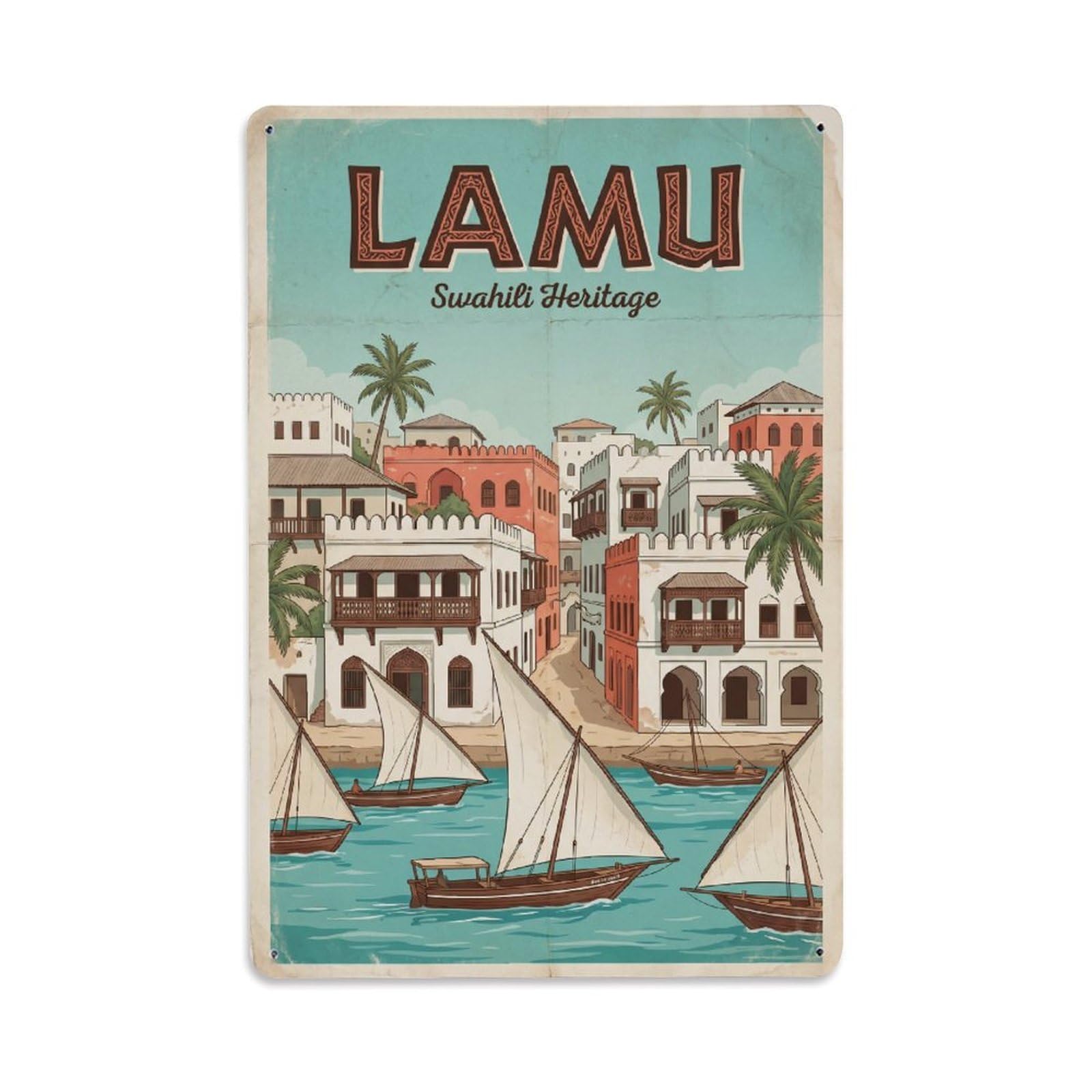 Metal Tin Sign Kenya Lamu Vintage Travel