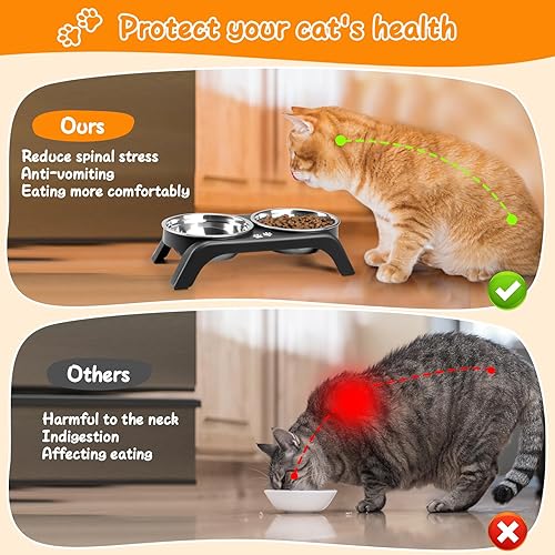 Miniatura 68 de Cuencos elevados, 4 soportes elevados ajustables de altura con 2 cuencos gruesos de acero inoxidable de 50 onzas, comedero antideslizante para Gris