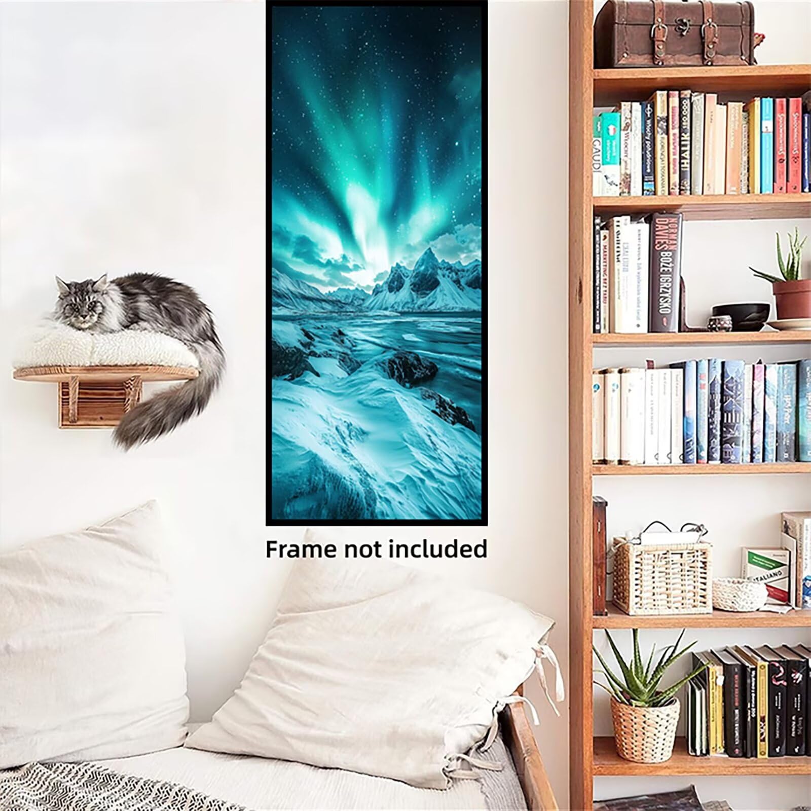 Malen Nach Zahlen 50x150cm Leinwand Aurora Malen Nach Zahlen Erwachsene mit Ohne Rahmen, DIY Kreativ Set für Erwachsene mit Pinseln und Acrylfarbe, Zimmer Deko Schneeberge Landschaft Geschenk, P0M-908