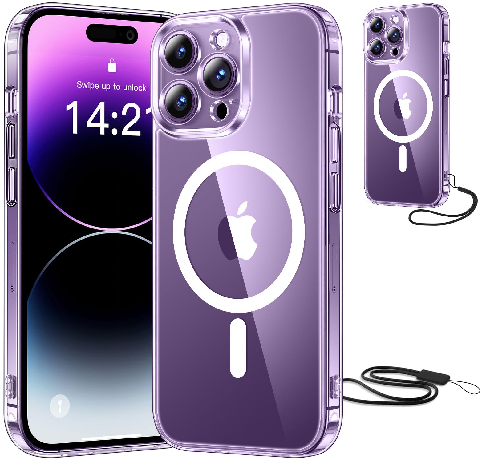 Opkiegrn Magnética Funda para iPhone 13 con Cuerda, Protección Lente Cámara, Compatible con MagSafe, con Negro Cordón Carcasa [Anti-Amarillo] Anti-Choques Ultra Fina Funda para iPhone 13 -Transparente — view 20