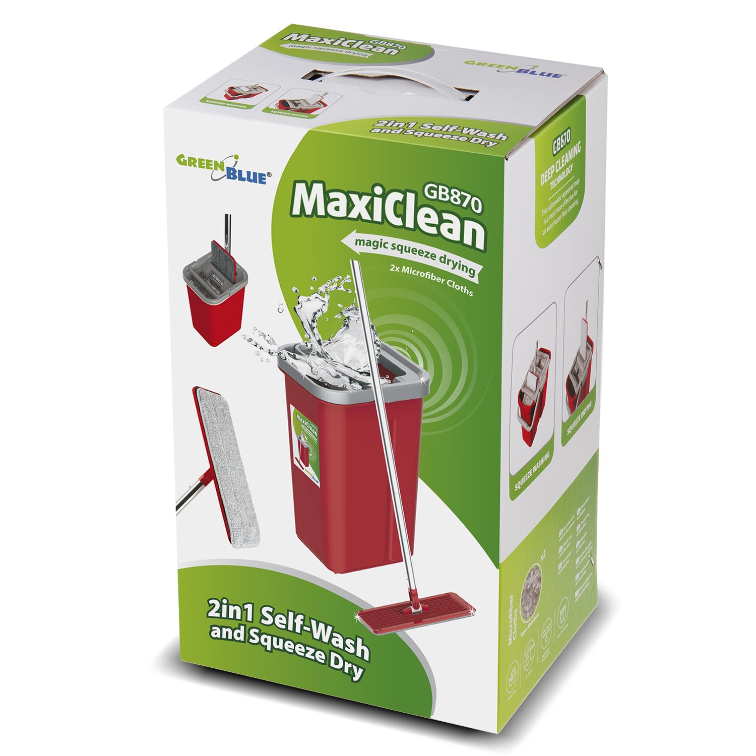 Juego de fregona Plana MaxiClean con Cubo de Limpieza 2 en 1 Juego de mopa de 5,7 l Limpiador de Suelo Limpiador de Cabezal Giratorio de 360° (Juego de fregona Plana y Cubo + 2 Fundas de Repuesto