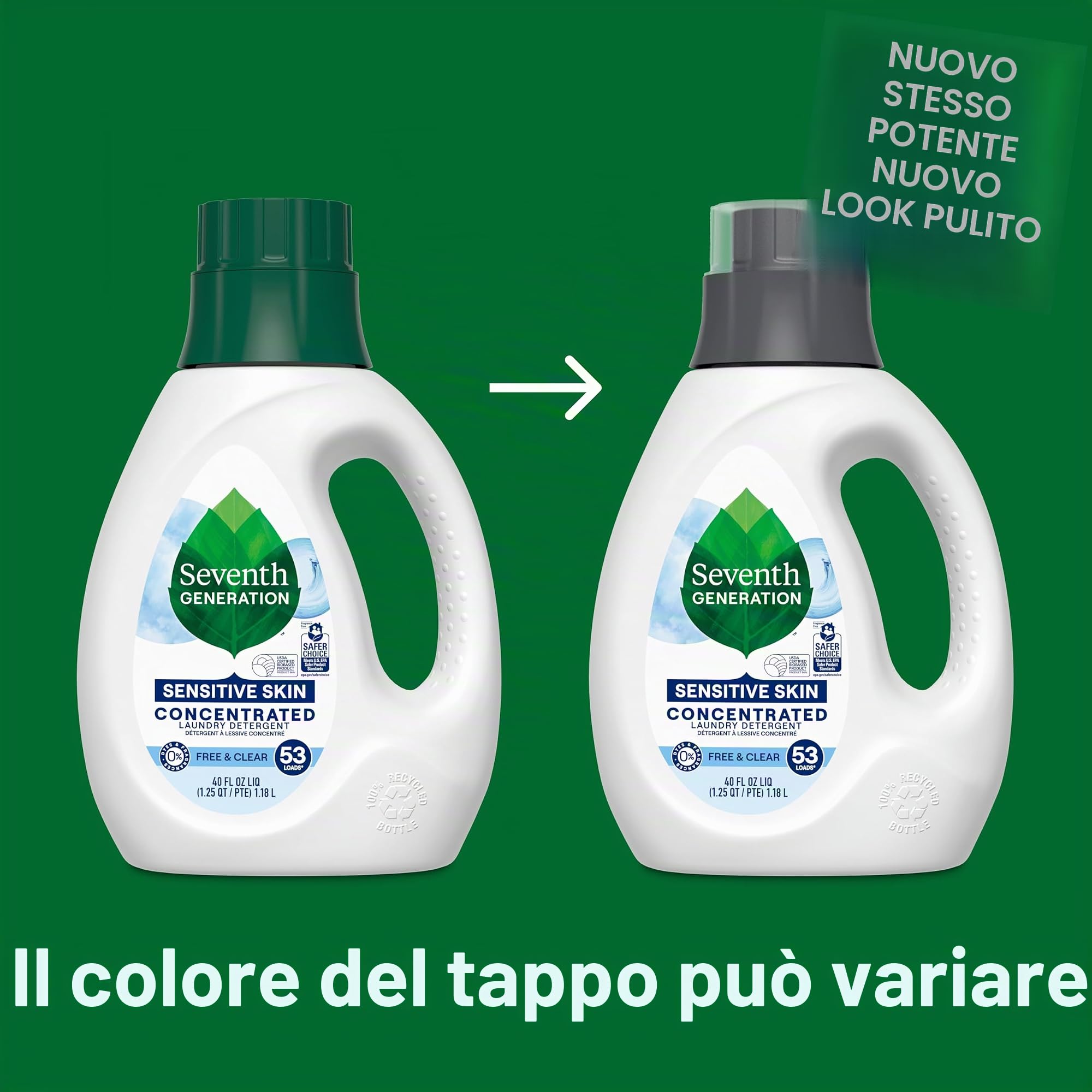 Seventh Generation Detersivo per bucato concentrato libero e trasparente, 1,134 g, senza coloranti o profumi, sapone liquido per bucato per pelli sensibili, mira a macchie e pasticci quotidiani con