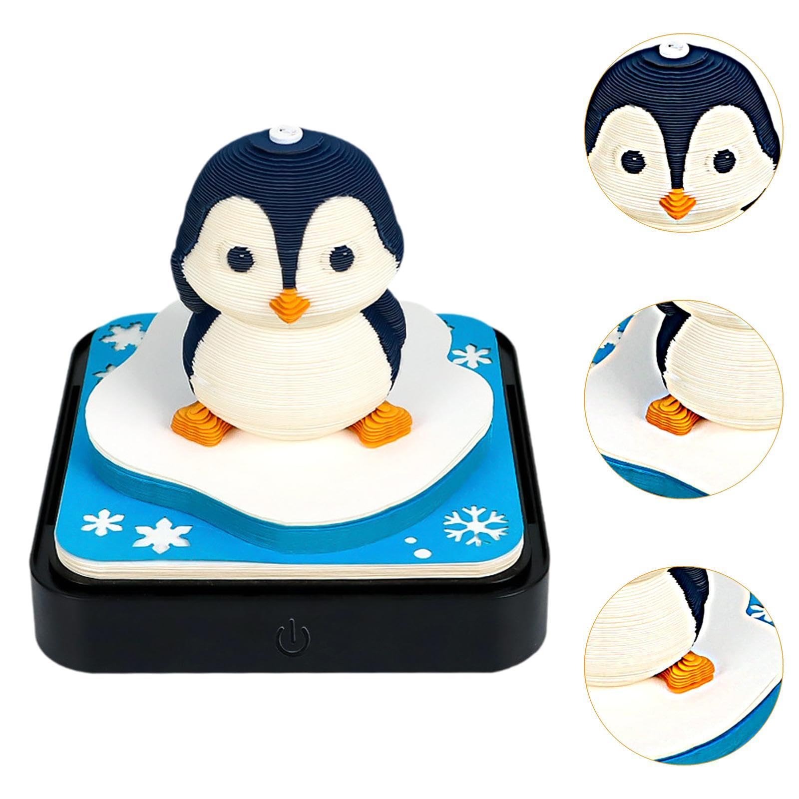 Qianly Tischkalender 2025 Schreibtischkalender 3D Effekt Papier Notiz mit Licht Und Acrylbox Als Schutz Dekorative Erinnerungen Multifunktionale Verwendung F, Pinguin