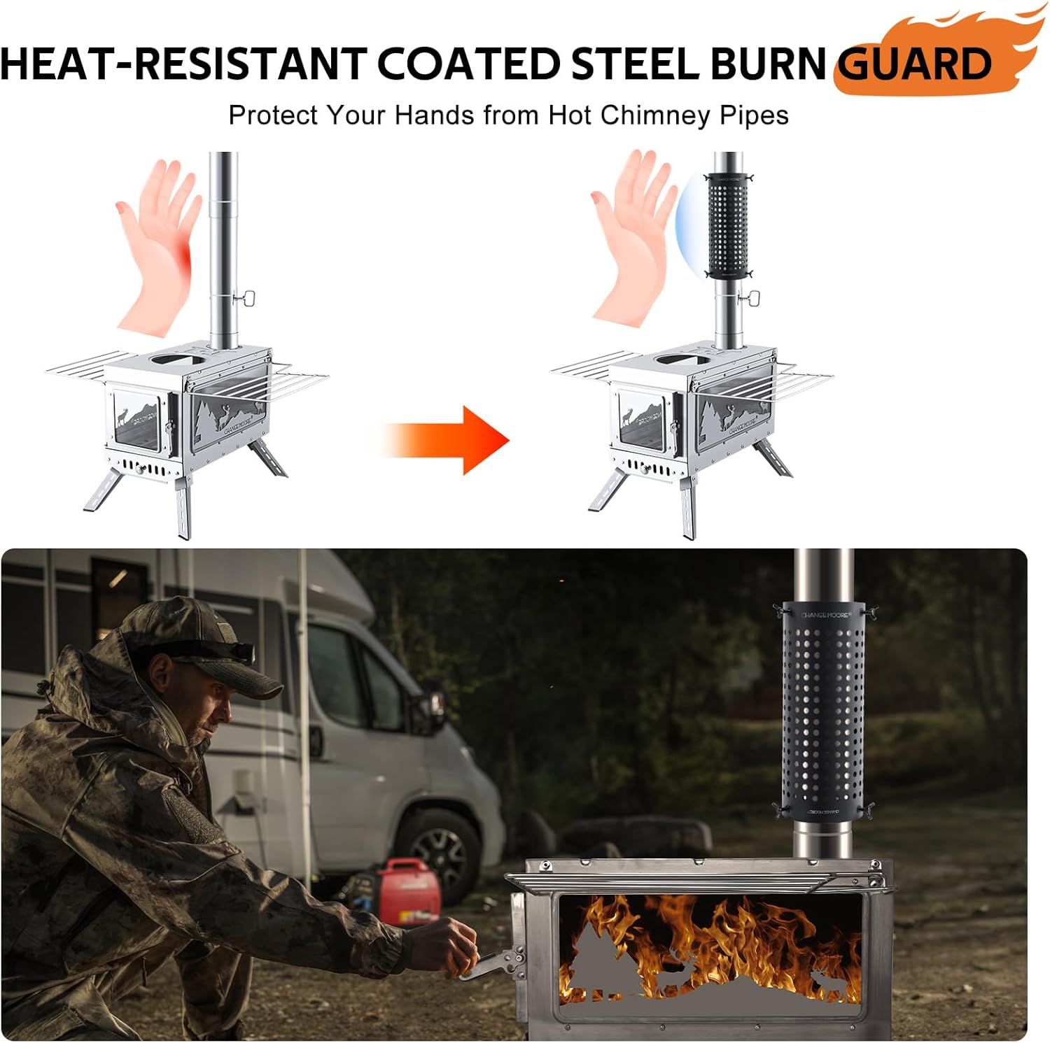 CHANGE MOORE Upgraded Fireproof Stove Chimney Mesh Protector Anti Scalding Anti-Spark Tent Protection, Outdoor Stove Jack for Canvas Hot Tent Camping