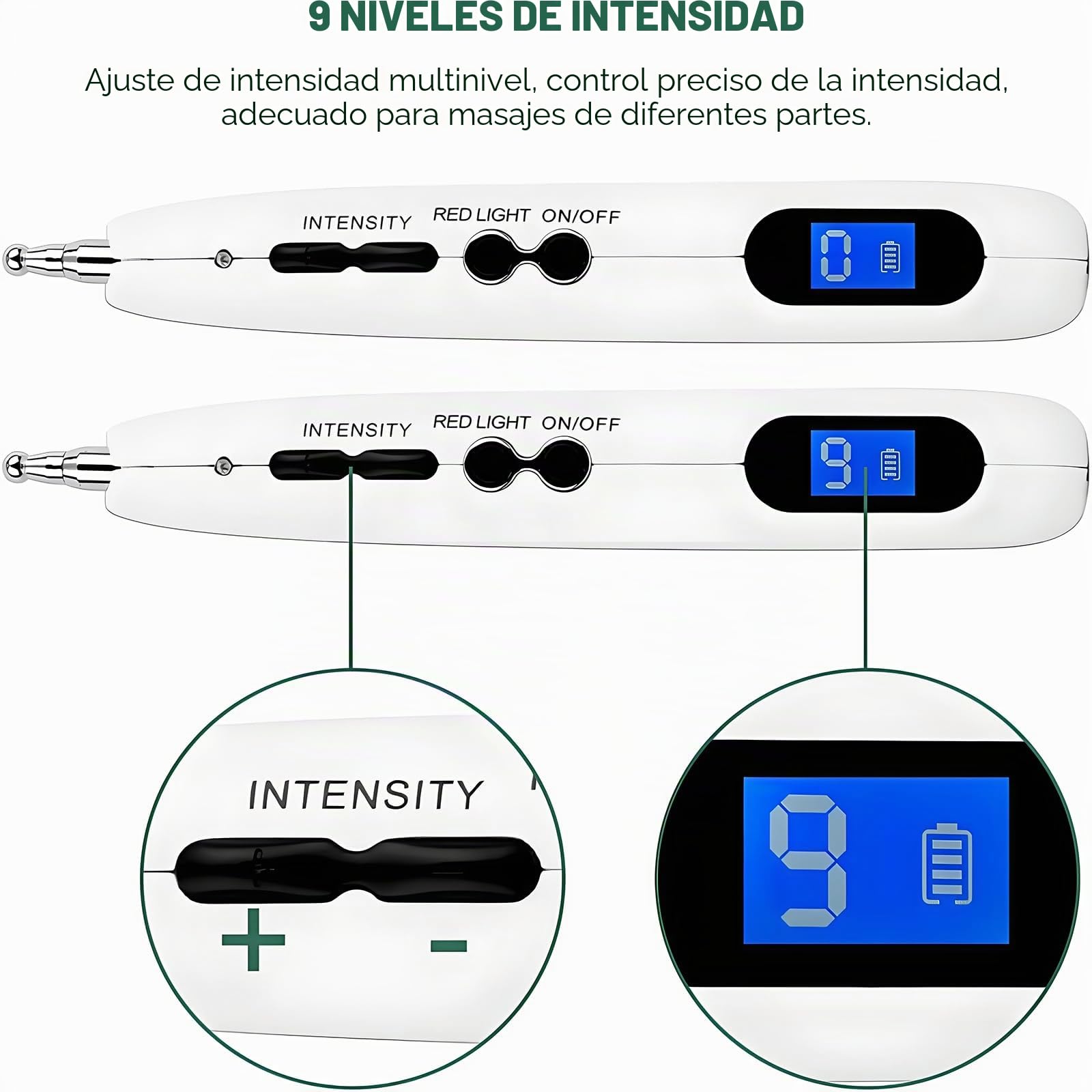 Lápiz Electrónico Acupuntura Meridiano, Lápiz Masaje Electrónico con Sonda Intercambiable, Ajuste Intensidad 9 Niveles,detección Automática Puntos Acupuntura, para Aliviar El Dolor Y Relajación
