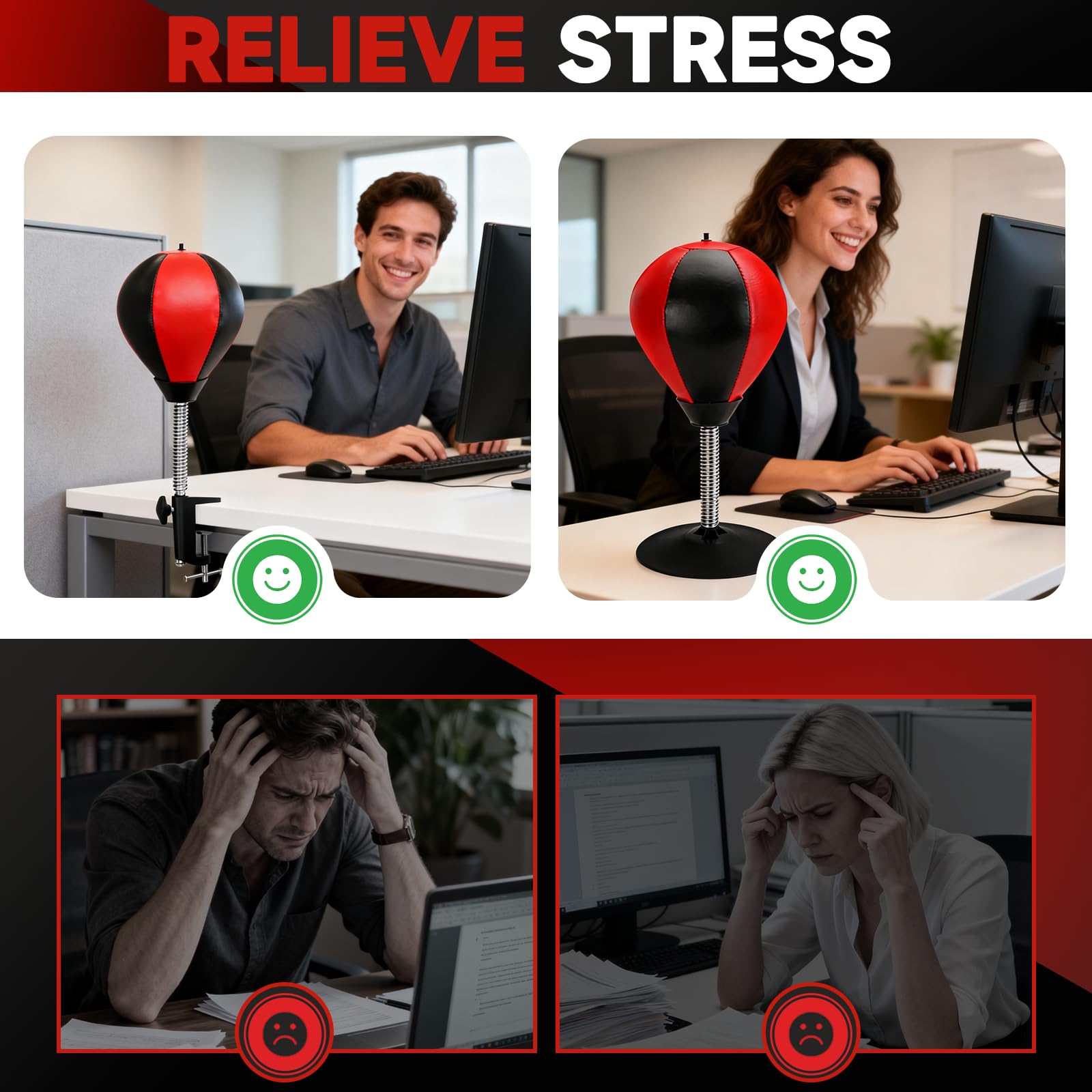 Boxsack Tisch Punchingball Boxen mit Saugnapf und Tischklemme, Anti Stress Boxbirne fürs Büro & Zuhause, Starke Rückfederung, für Erwachsene und Kinder