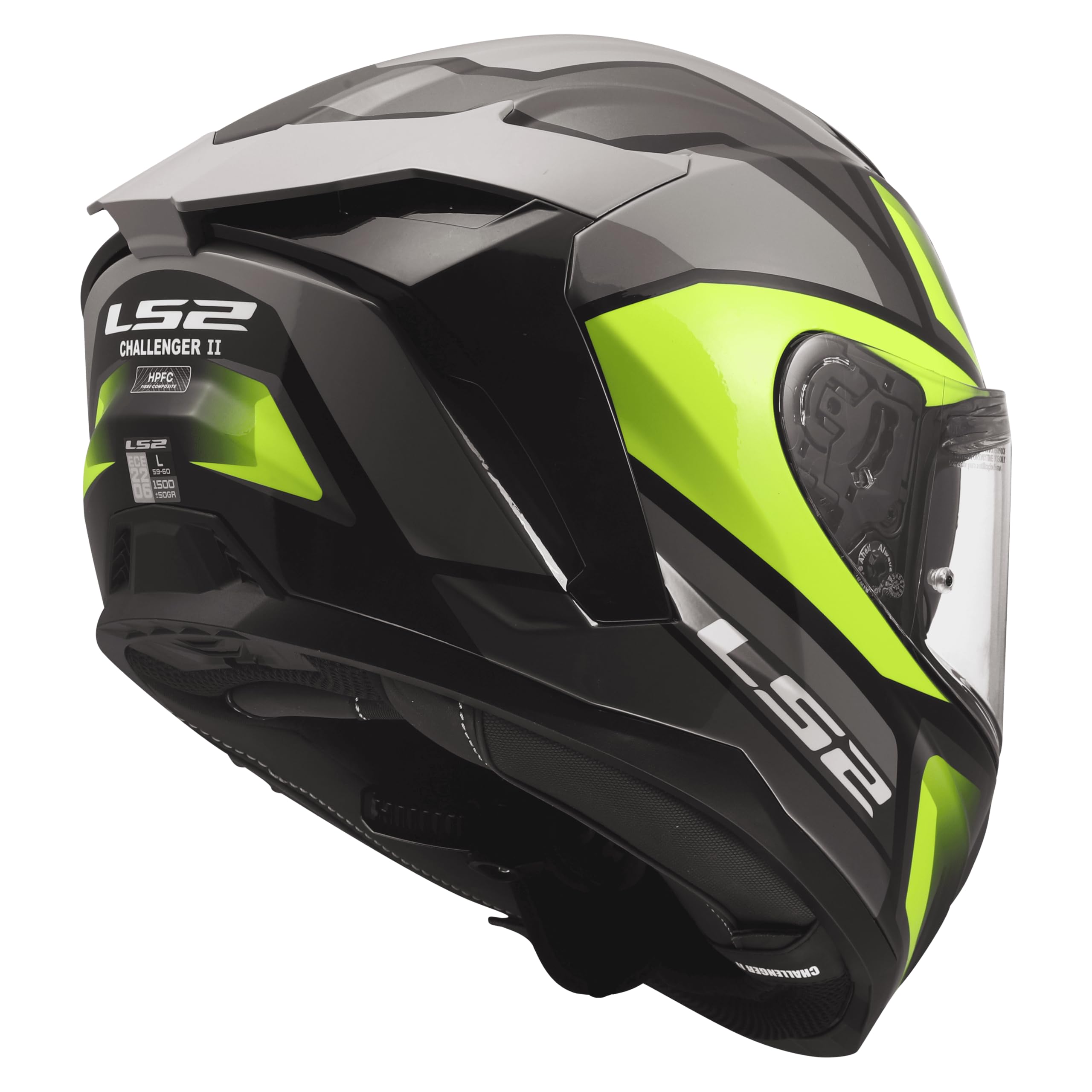 LS2, Integraler Motorradhelm CHALLENGER II VIPER Grey H-V Yellow, L