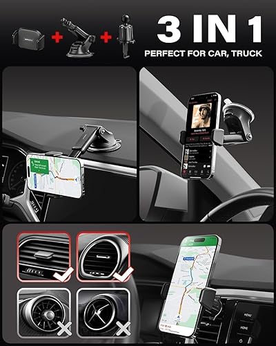 Miniatura 2 de APPS2Car Soporte mejorado para teléfono de automóvil verdadero funcionamiento con una sola mano Fuerte ventosa, soporte para parabrisas de tablero