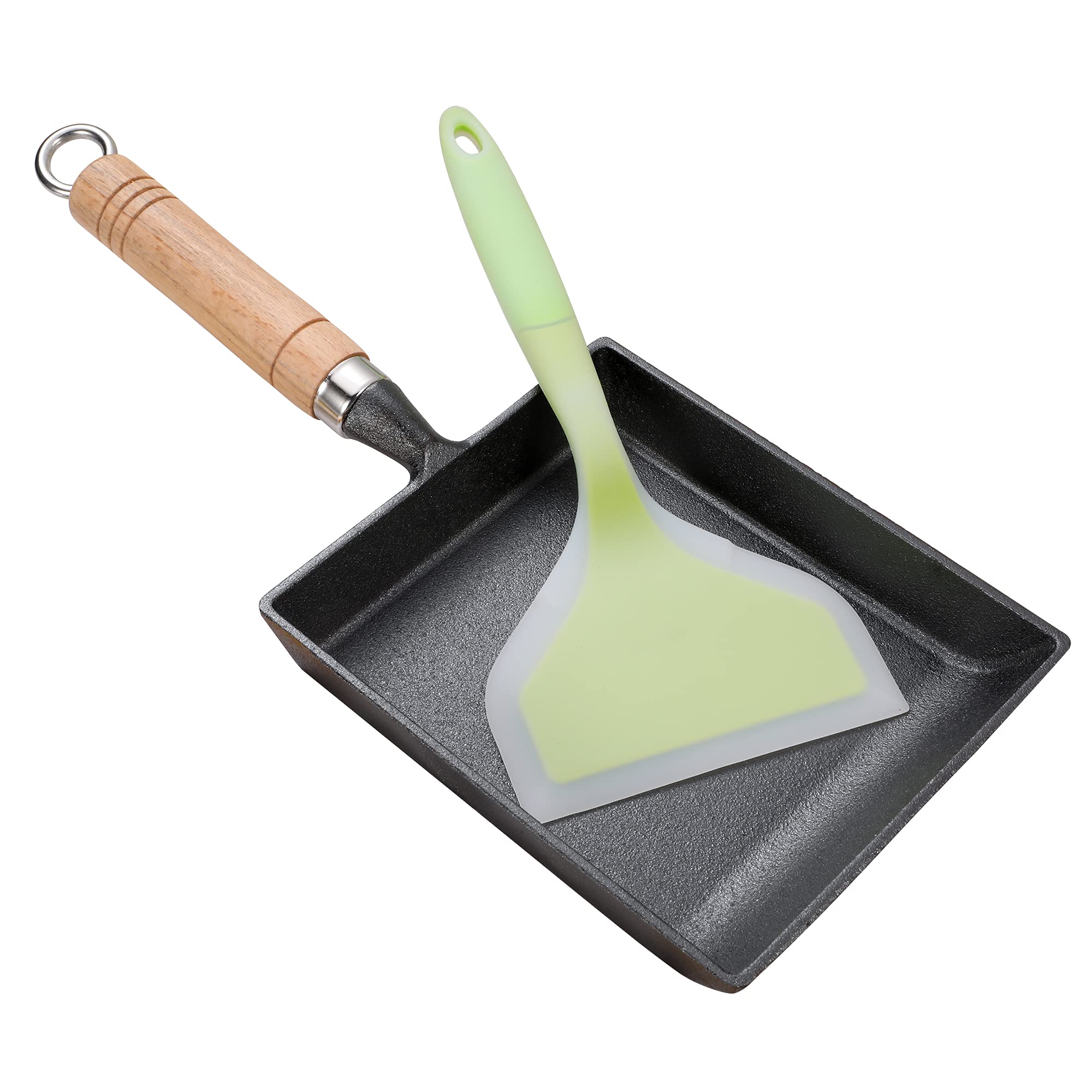 Japanese Tamagoyaki Omelette Pan with Wide Silicone Spatula Cast Iron