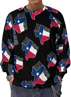 Texas Flag And Map of State Men's Sweatshirts Basic Crew Neck Long Sleeve Pullover Sweater Tees Tops