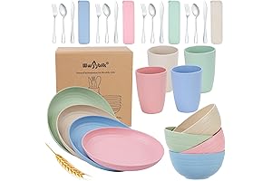 College Student Dorm Essentials: 28-Piece Wheat Straw Kitchen Dinnerware Set