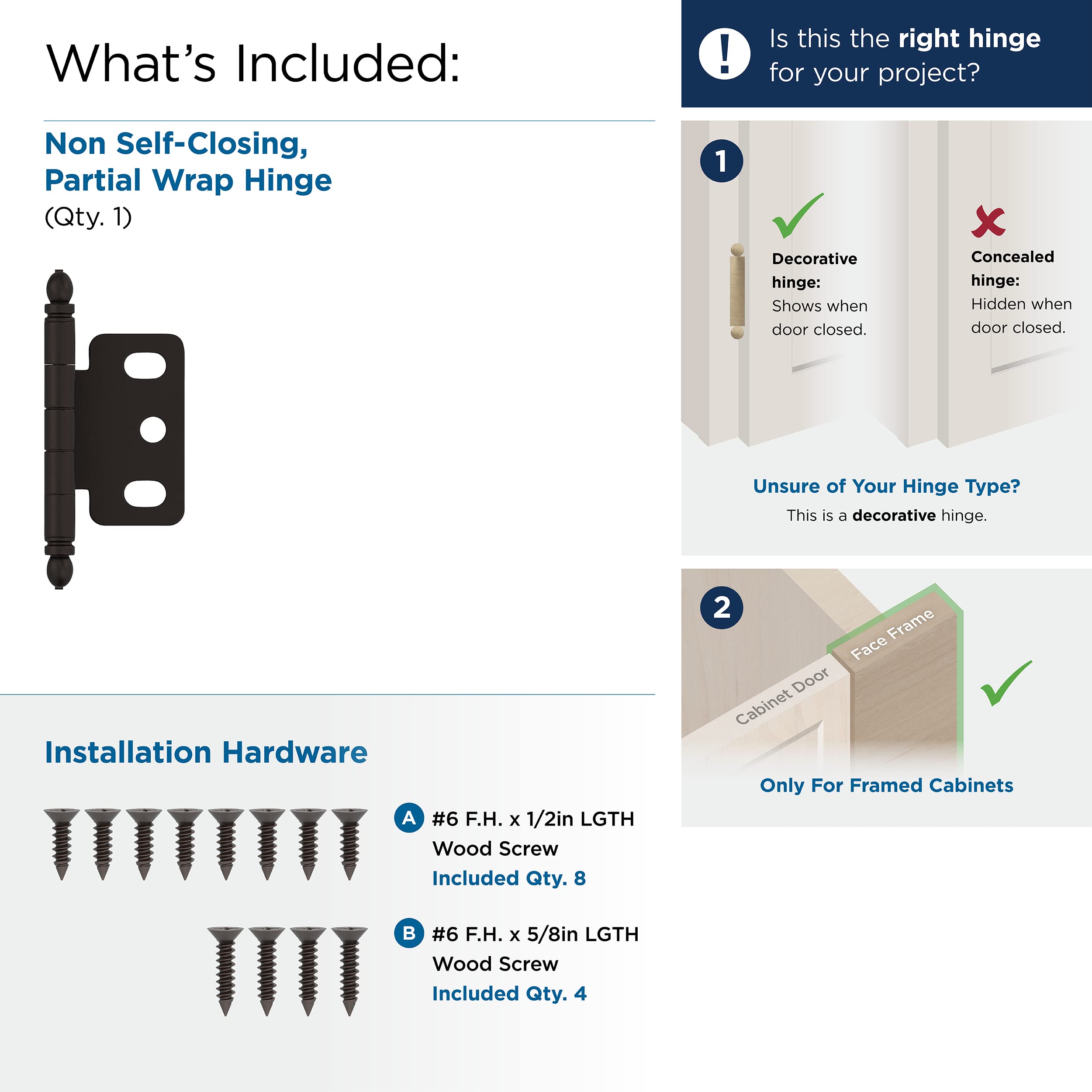 Amerock PK3180TB-ORB Ball Tip Cabinet Hinge, Bronze, 75 inch - Image 3