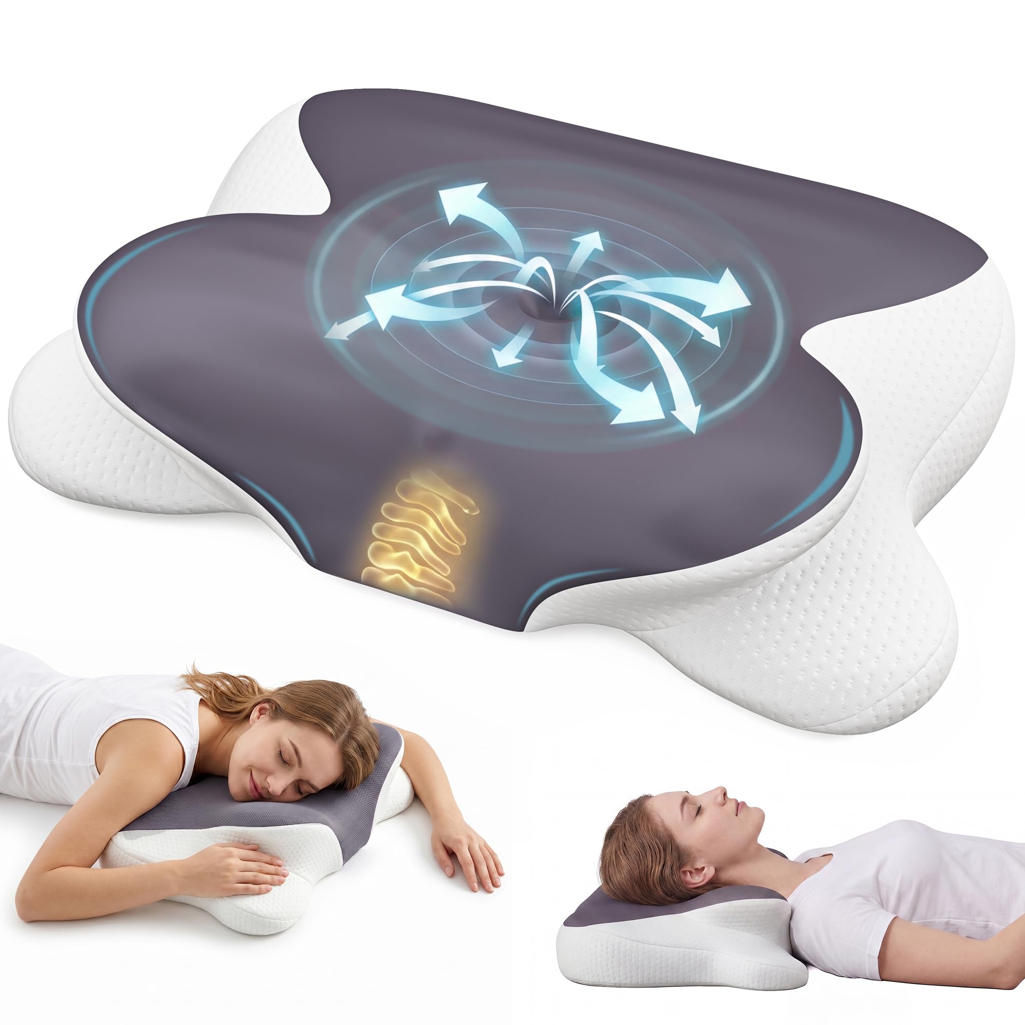 Memory Foam Pillow for Neck And Shoulder Relief, Zero Pressure Ergonomic Pillow for Side/Back/Stomach Sleeper, Cervical Pillow with Cooling Washable Cover, As a gift for your Family & Friend