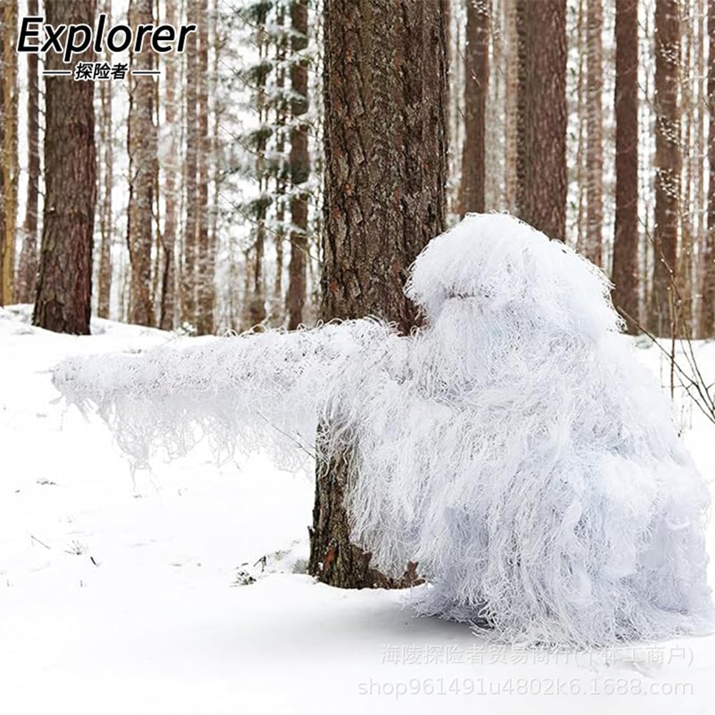 3D Ghillie Tarnanzug Camouflage Anzug 4-teilige Set mit Tasche Jagdbekleidung Woodland Tarnkleidung Scharfschützenanzug für Jagd Verdeckt Fotografie Halloween Hoax