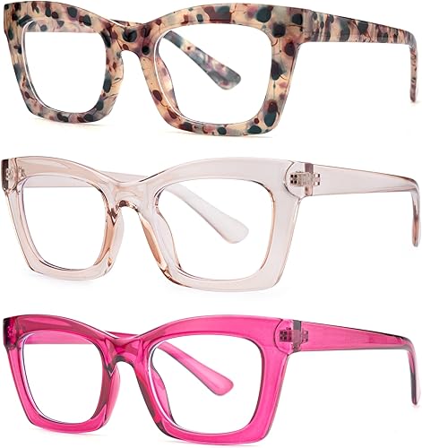Miniatura 1 de Bullabulling - Paquete de 3 lentes de lectura, diseño cuadrado con bisagras de resorte, estilo Oprah, con bloqueo de luz azul, para mujeres y hombres