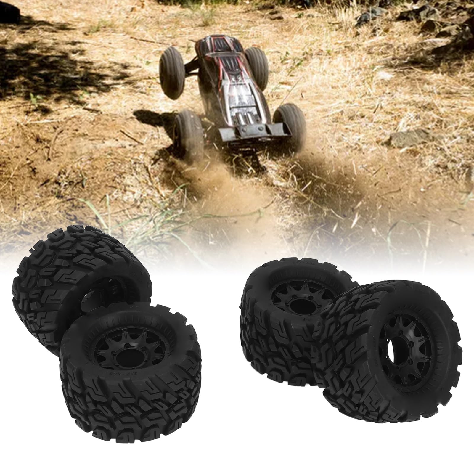 Keenso Neumáticos de Coche RC de 4 Piezas, Ruedas de Goma Engrosadas, Agarre Mejorado para Coches RC 1:8 1:10 en Terreno Accidentado