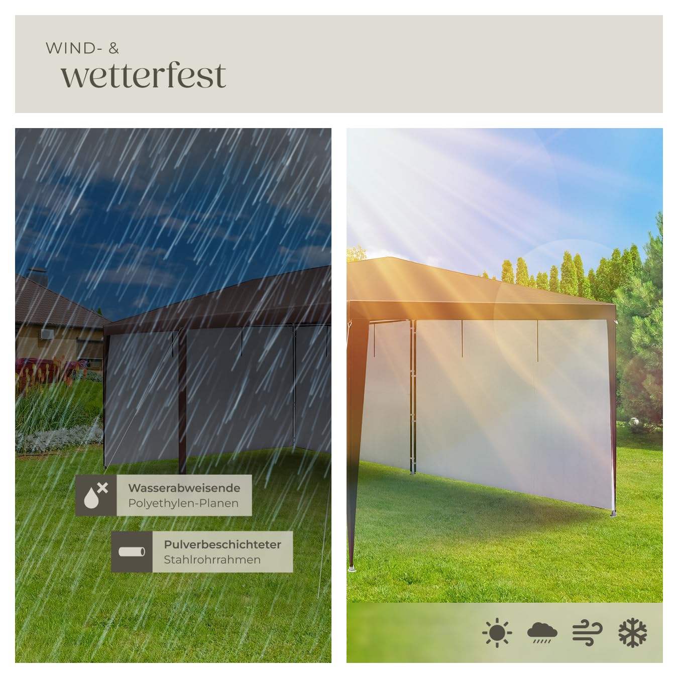 tectake® Garten oder Festival Pavillon, Zelt, Almchalet 3D Design, mit 6 Seitenteile, Partyzelt für Terrasse, Unterstand für Gartenmöbel, Event Shelter, Verkaufsstand (3x6 m)