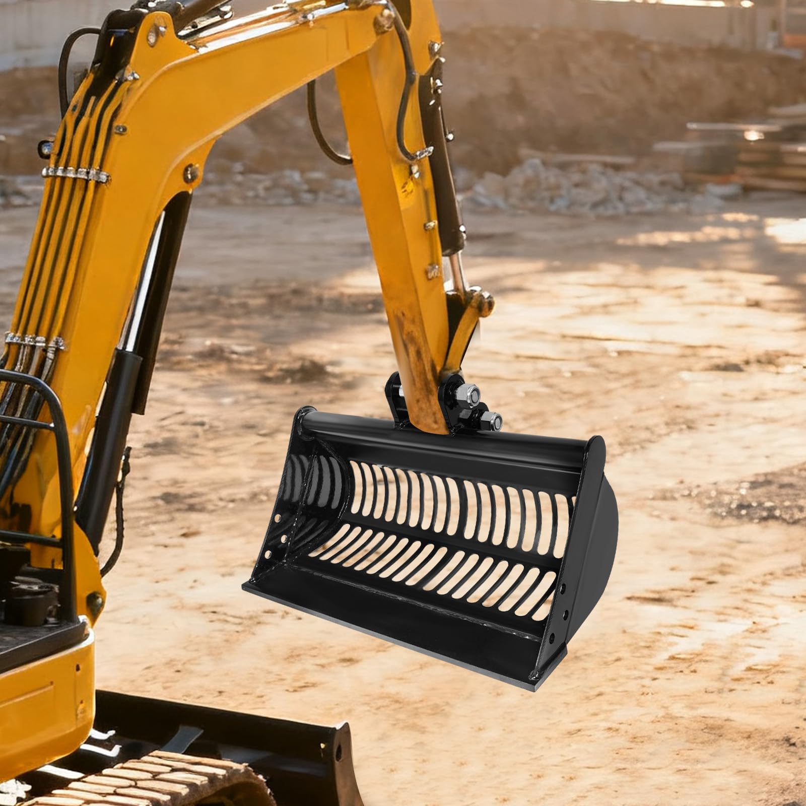 60 cm Siebschaufel für Minibagger, Baggerlöffel aus Stahl, Bodensiebschaufel mit 25 mm Bolzenlöchern für 800–2000 kg Minibagger, Materialsortierung & Erdarbeiten