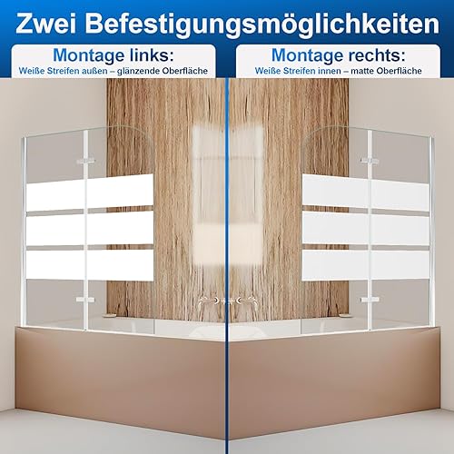 Parete Vasca 100 x 140 cm, Parete Doccia per Vasca Pieghevole a 2 Ante, Schermo Vasca in Vetro di Sicurezza ESG 6 mm, Orientabile 180°, Profilo Argento, Strisce Bianche - 6