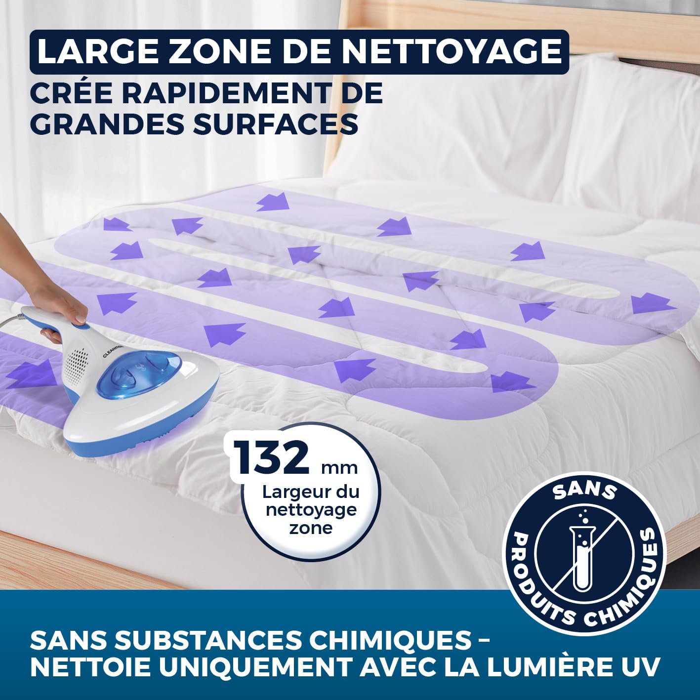 CLEANmaxx aspirateur à acariens avec lumière UV-C stérilisante | Aspirateur à Matelas avec Filtre HEPA, détruit 99,9% de Tous Les acariens | Nettoie et désinfecte en Une Seule étape