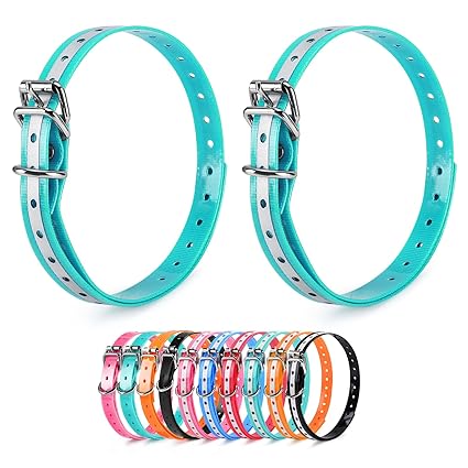 LuckinPET Waterproof Reflective Dog Collar Replacement Strap for Shock Collar and Fence Easy Clean Odorless Dog Collar Metal Buckle 3/4 Inch Adjustable Size Durable Anti-odor TPU Dog Collar Cyan Pack2