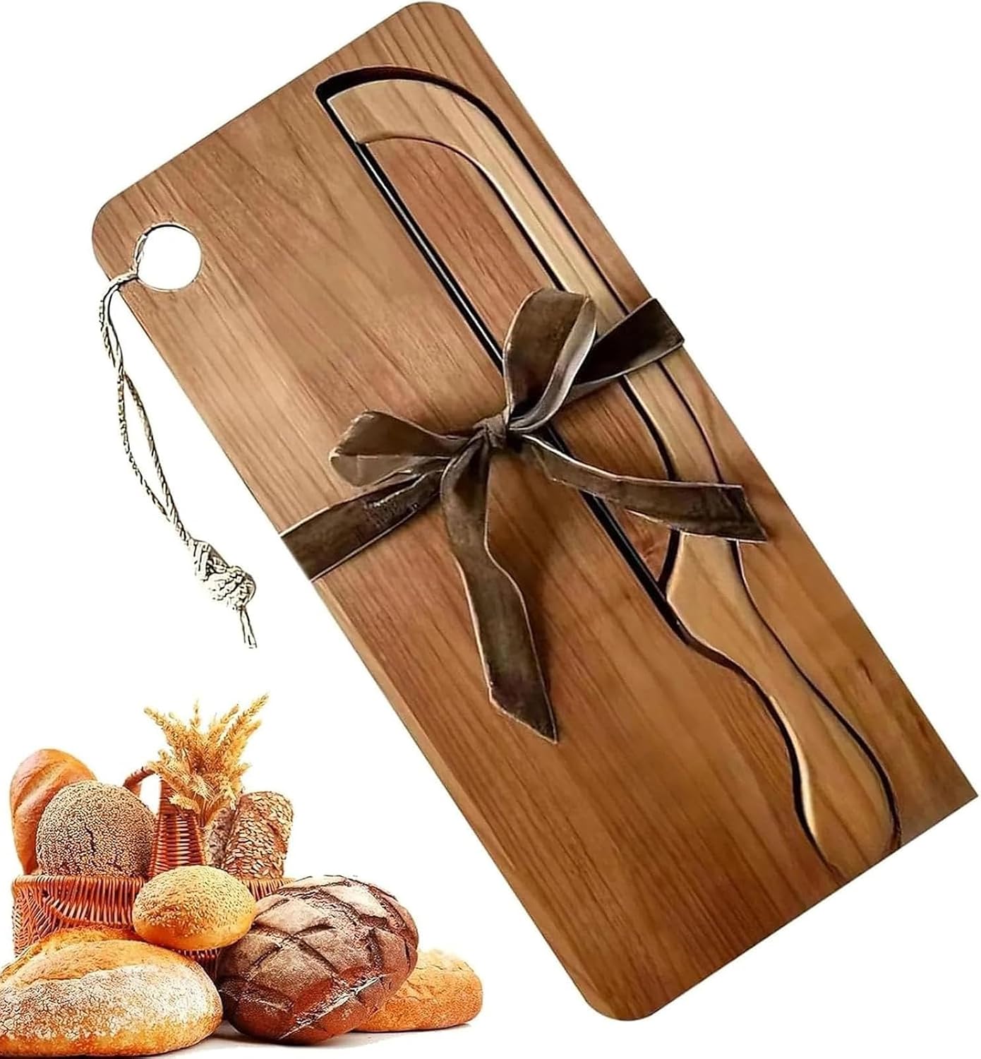 Manual Bread Slicer Set with Bamboo Cutting Board & Crumb Tray, Perfect for Sourdough & Homemade Bread, Left & Right Hd Bow Knife, Ideal Kitchen Tool